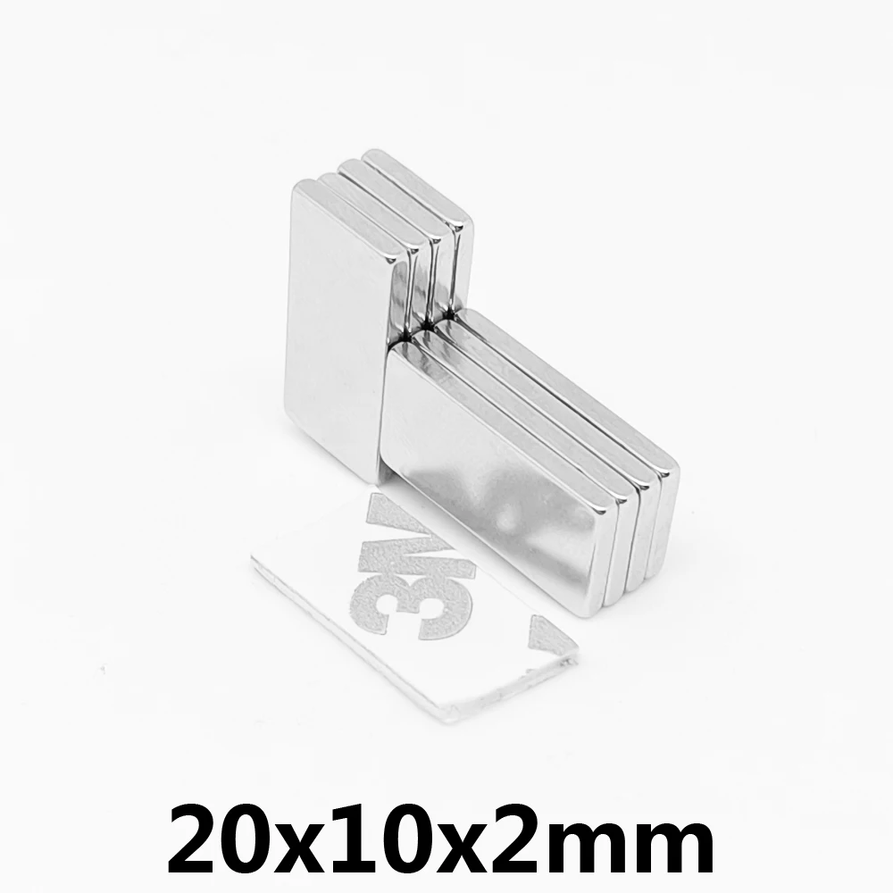 

5/10/20/50/100/150PCS 20x10x2 Block Search Magnet With 3M Double-Sided Adhesive Tape 20*10*2 Strong Neodymium Magnets 20x10x2mm