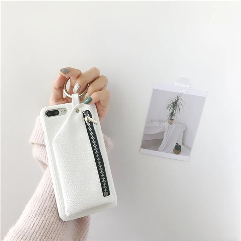 Из искусственной кожи чехол с карманом на молнии для iPhone XS MAX XR X 7 8 Plus 6s plus чехол-кошелек с кольцом-держателем для iPhone 11 pro 7 8 6s