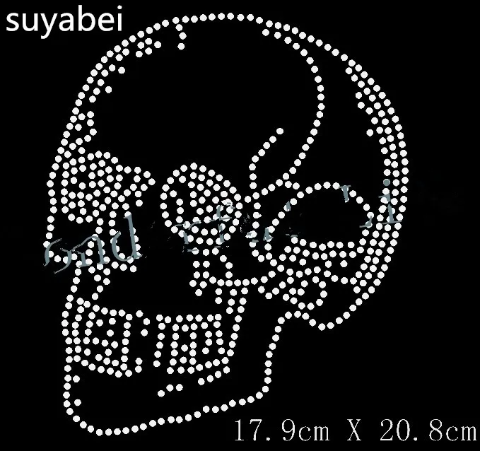 

2pcs/lot Skull appliques design stone hot fix rhinestone motif iron on crystal transfer patches for shirt