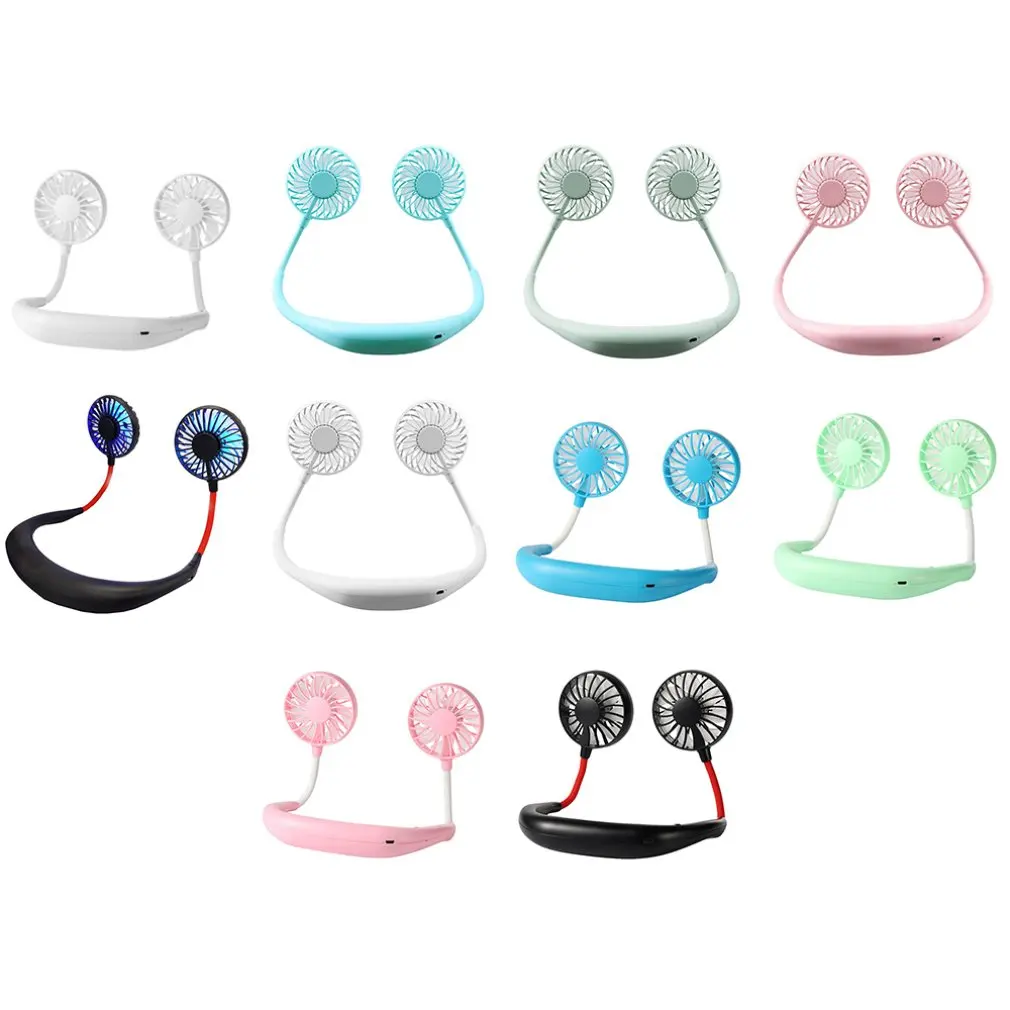 

7-leaf sports wear hanging neck fan Lazy Wear Portable Fan Plastic 360 Degree Rotation Refrigeration Air cooler