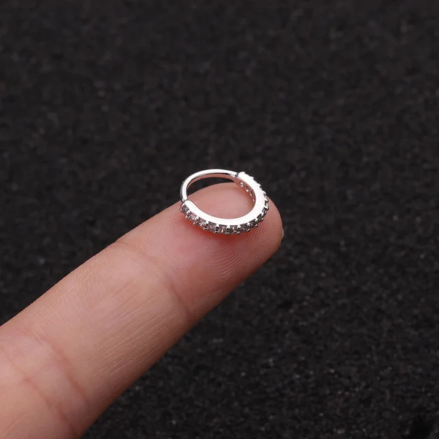 Style B 8MM silver 1PC 6-10mm Cz Nose piercing Hoop Nostril Ring Flower Helix Cartilage Tragus Earring Cz Cartilage Huggie Hoop Earring Jewelry - Окраска металла: Style B 8MM silver