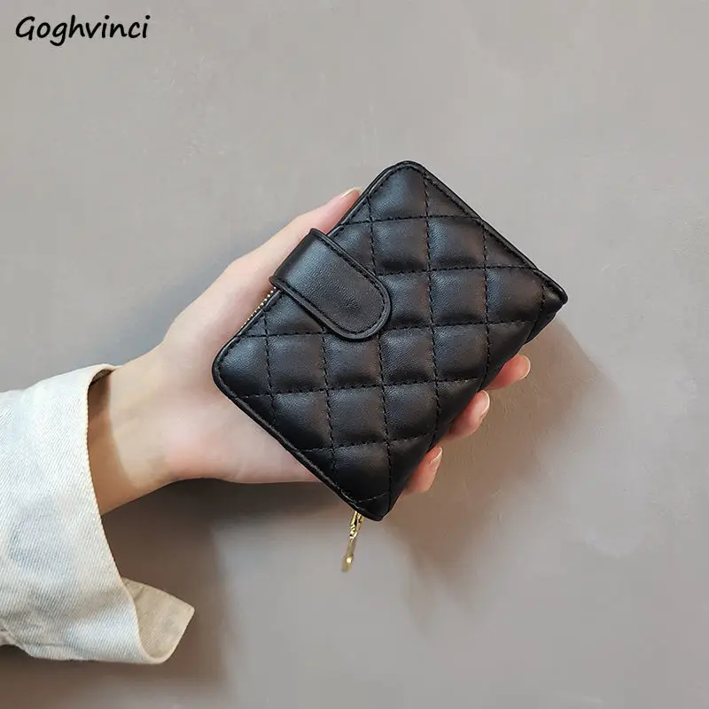 

Dual Purpose Organizer Wallets Women Mini Zipper Cards Purse Storage Money Bag Argyle Simple Solid Luxury PU Leather Vintage New