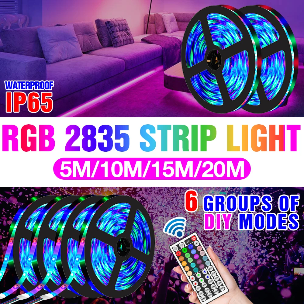 

12V RGB Light Strip LED Ribbon Lamp 5M 10M 15M 20M Fita Light TV Background Lighting Flexible Light Tape Festival Party US EU UK