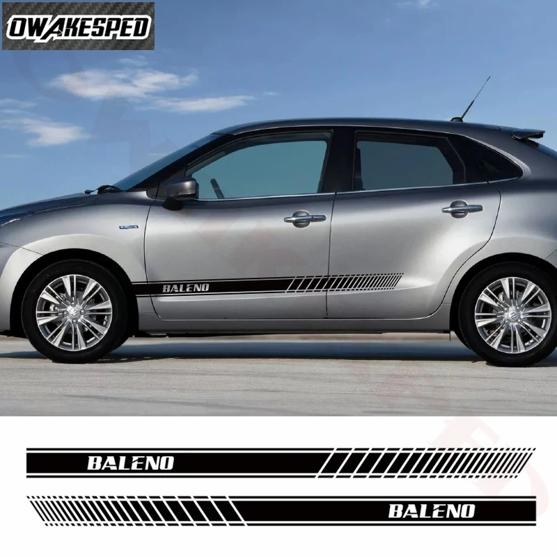 

2pcs Car Door Side Skirt Decor Stickers For-Suzuki Baleno Auto Body Vinyl Decals Racing Sport Long Stripe Sticker