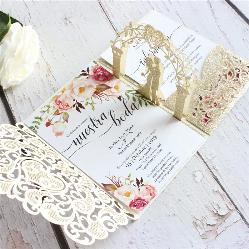 Блестящие золотые стерео приглашения сельские свадебные открытки для душа