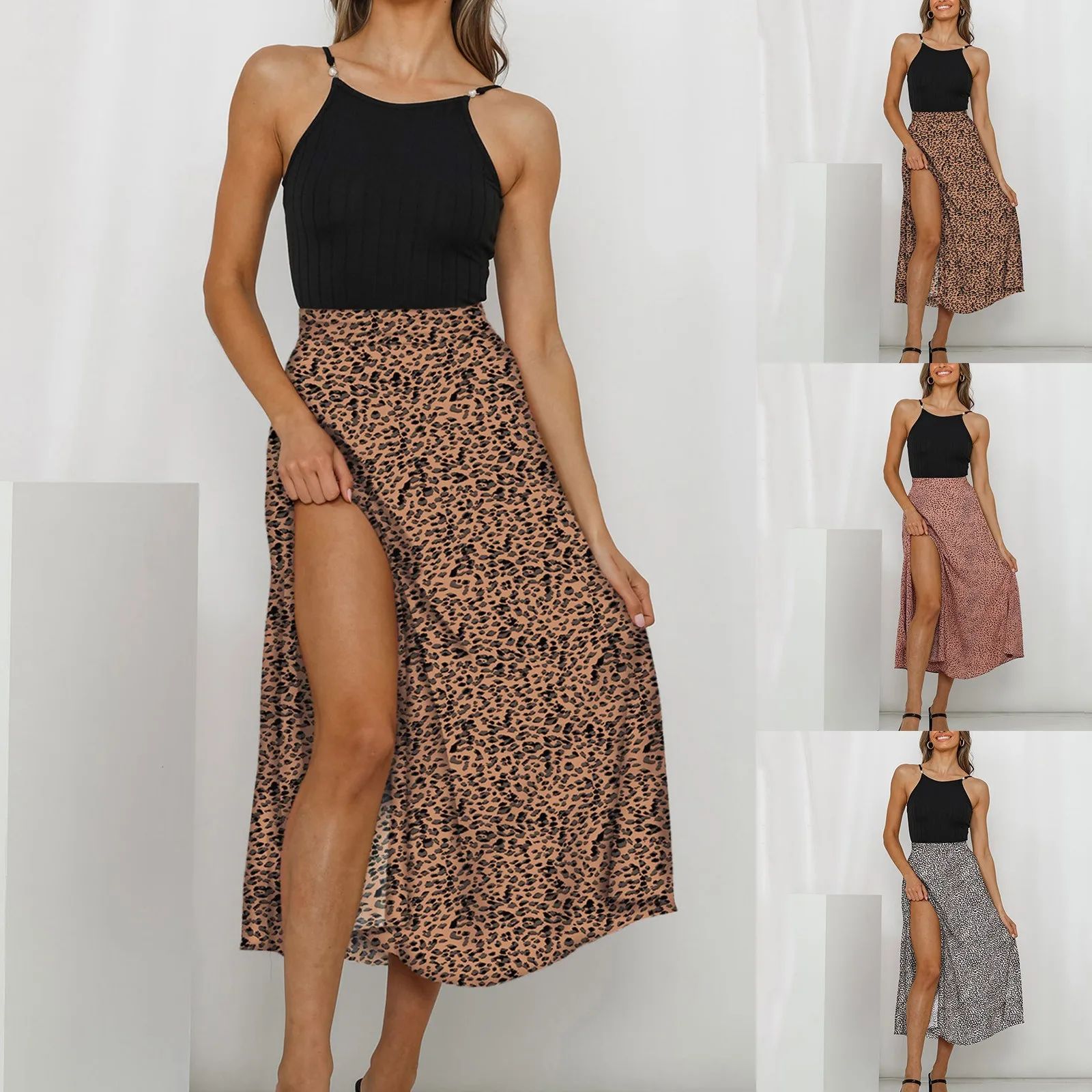 

2021 Сексуальная леопардовая шифоновая юбка с разрезом, Женская Повседневная модная элегантная длинная юбка, летняя эластичная юбка с высоко...