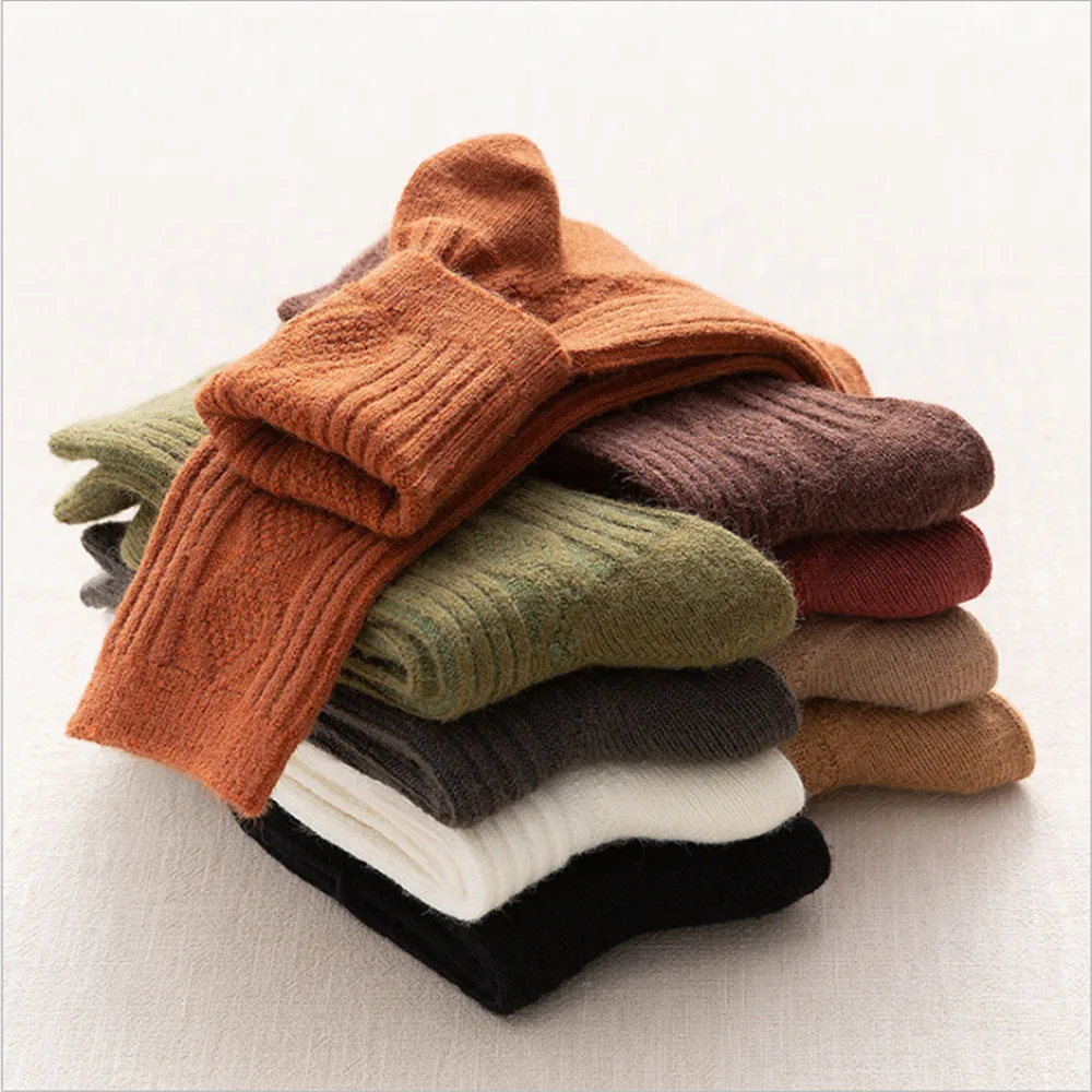 Winter Thick Woolen Socks Female Japanese Ins Tide Pure Color Tube Socks Cashmere Warm Pile Socks Long Tube Cotton Socks