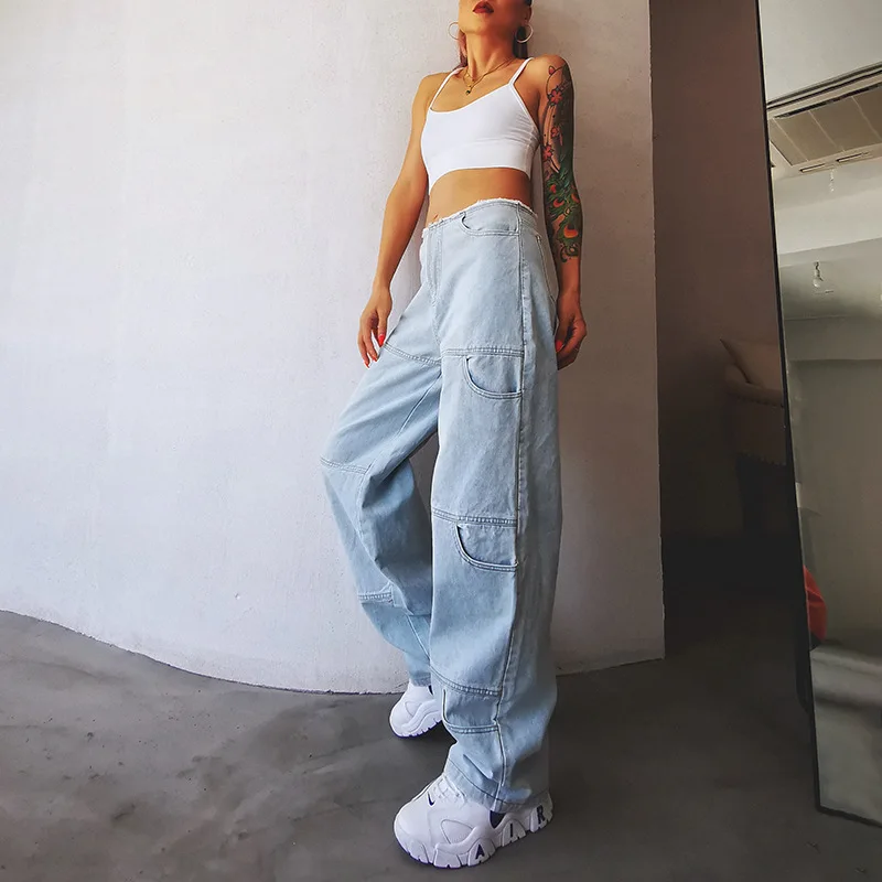 

European And American Niche Design 2023 Spring Fashion Temperament British Style High Waist Slim Straight Washed Denim Trousers