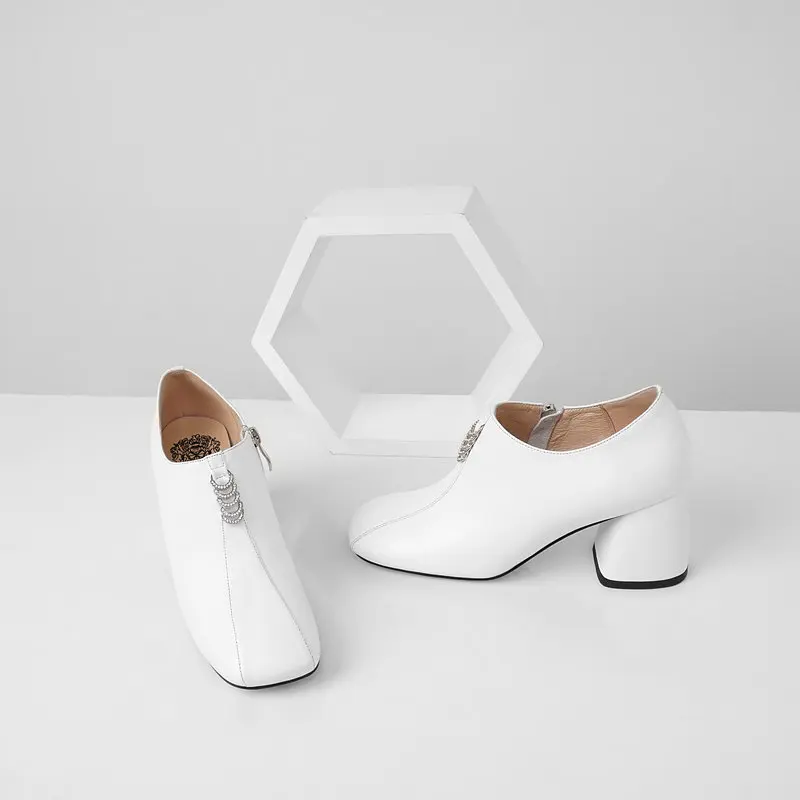 

Vintage Women Shoes Woman Cow Leather women Pumps high heels Party Night Club New Spring Side Zipper pumps size 34-43