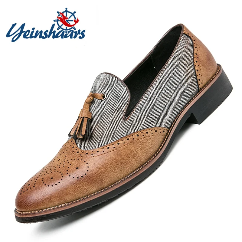 

Semi-formal Leather Shoes for Men Tassel Casual Brogue Flats Carved England Men Dress Shoes Men Loafers Zapatos Hombre