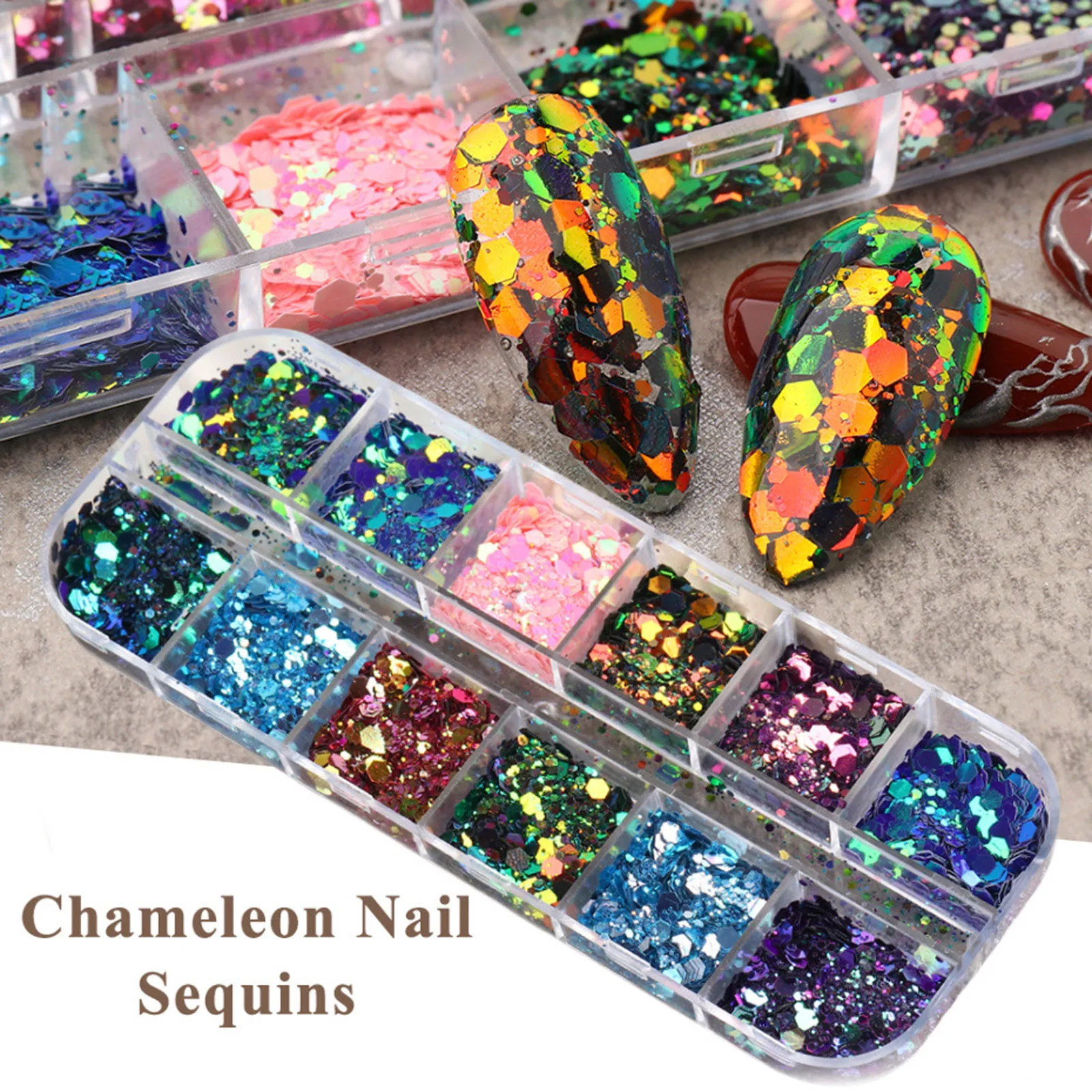 

Hexagonal Lrregular Color Change Mixed Piece Nail Sequins Nail Sequin Set
