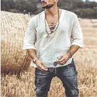 Мужская мода рубашка Хиппи Повседневная летняя пляжная свободная футболка с коротким рукавом и V-образным вырезом