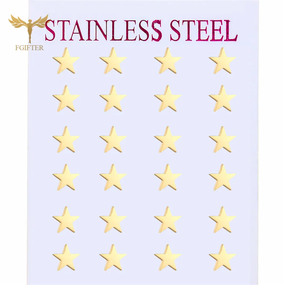 

2022 Fashion Women Girls Earrings Wholesale 4mm 6mm 8mm Star Design Stud Earrings Gold Plated Stainless Steel Jewelry Brincos