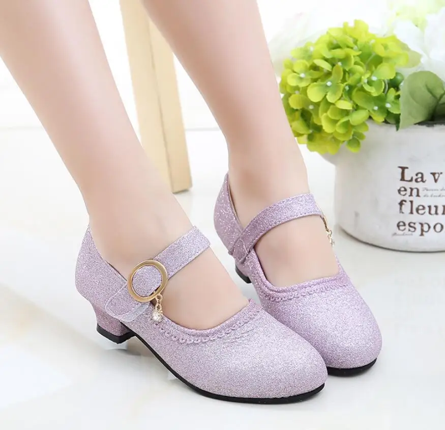 Туфли детские на высоком каблуке сандалии принцессы для вечевечерние кожа