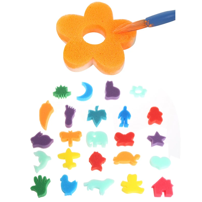 2021 New 24Pcs Sponge Set Children Kids Art Craft Painting DIY Toy Home Education School