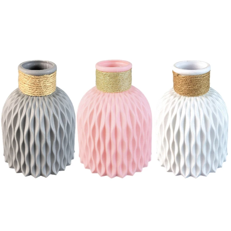 

Nordic Style Modern Plastic Flower Vase Hemp Rope Decoration Holder Plant Pot Ornament Home Living Room Window Crafts