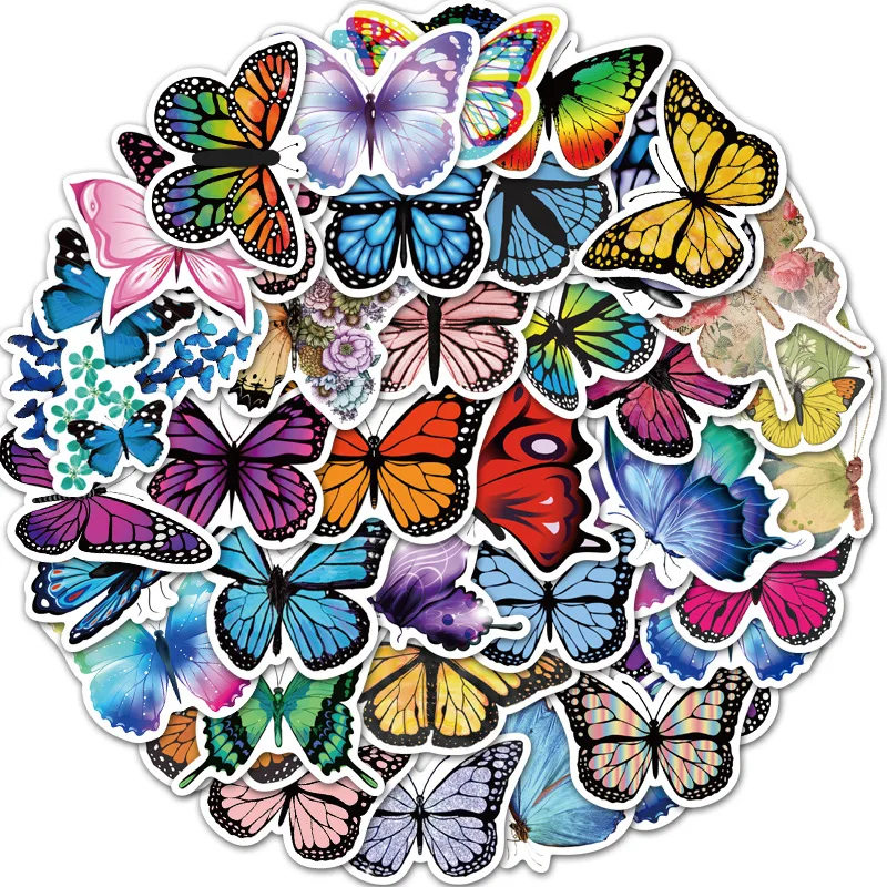 

10/30/50PCS beautiful colorful cartoon butterfly children graffiti waterproof stickers luggage laptop decoration wholesale