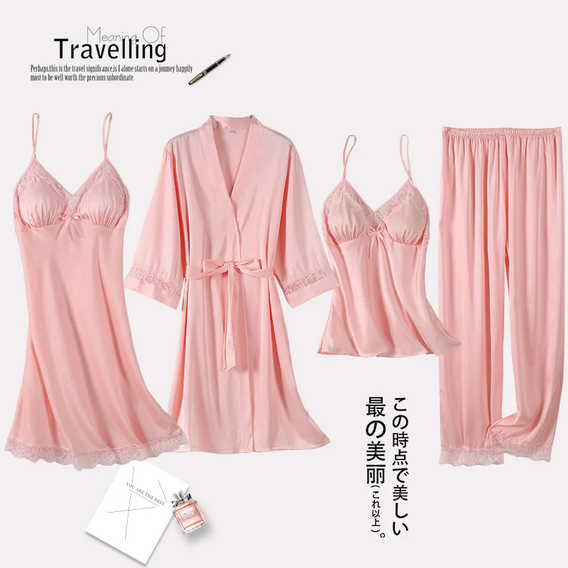 Женская пижама с коротким рукавом 4 вещи в комплекте одежда для сна комплект