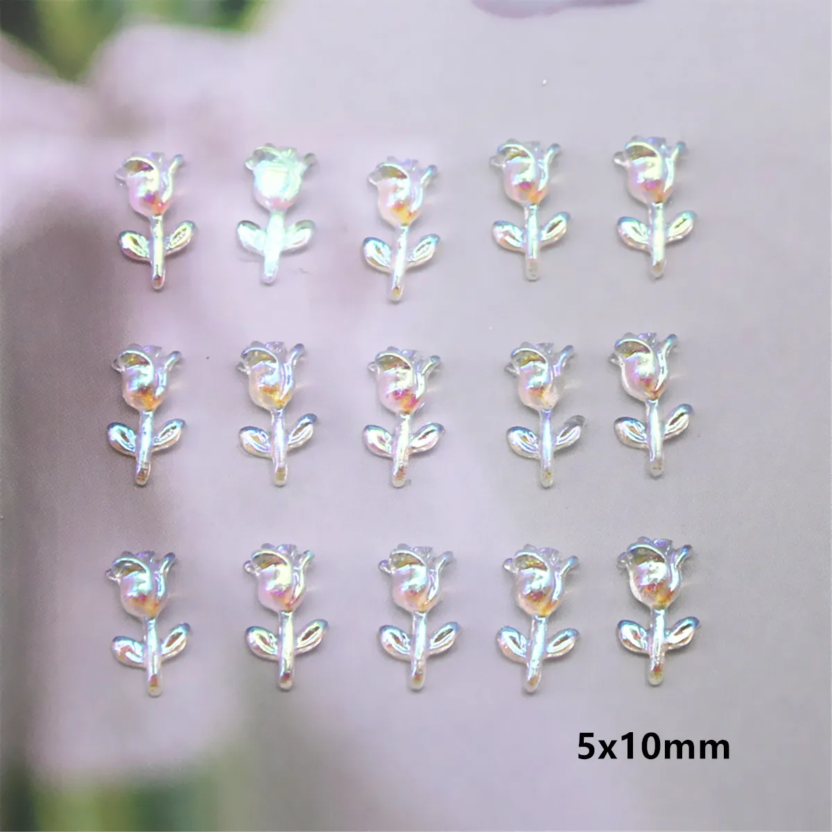 

100pcs Fashion Rose Flower Resin Stones Nail Art Aurora Rhinestones Jelly Ornaments For Manicure Tips 5x10mm