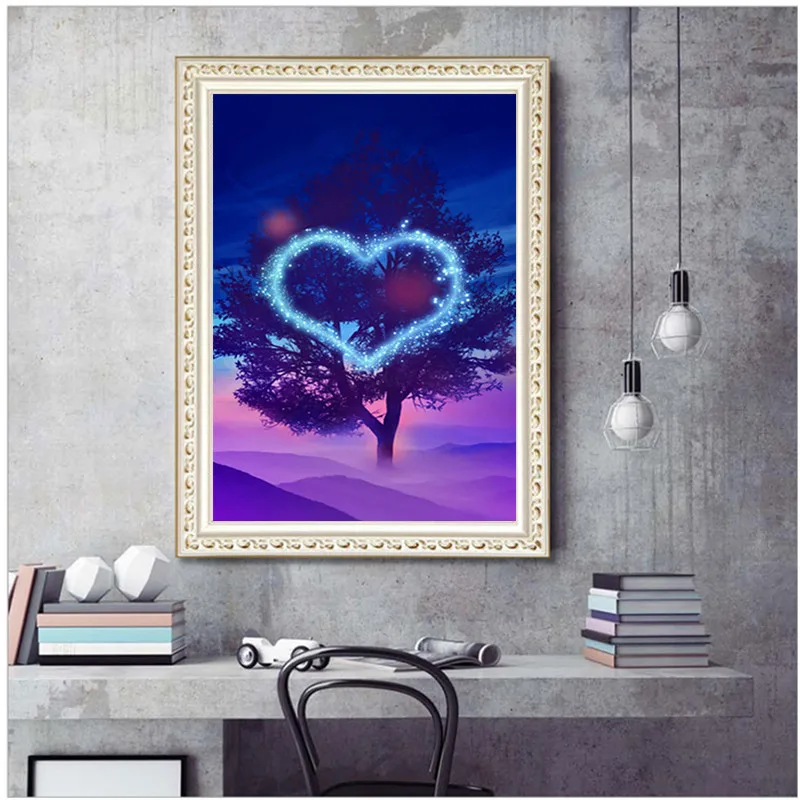 Алмазная вышивка сделай сам в форме сердца пейзаж картина 5D полноразмерная