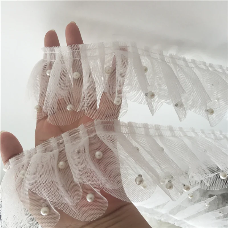 

2 yards Three Layers White Mesh Beading Wrinkle Lace Ribbons for DIY Craft Bow Hair Accessories Clothing Sewing Material