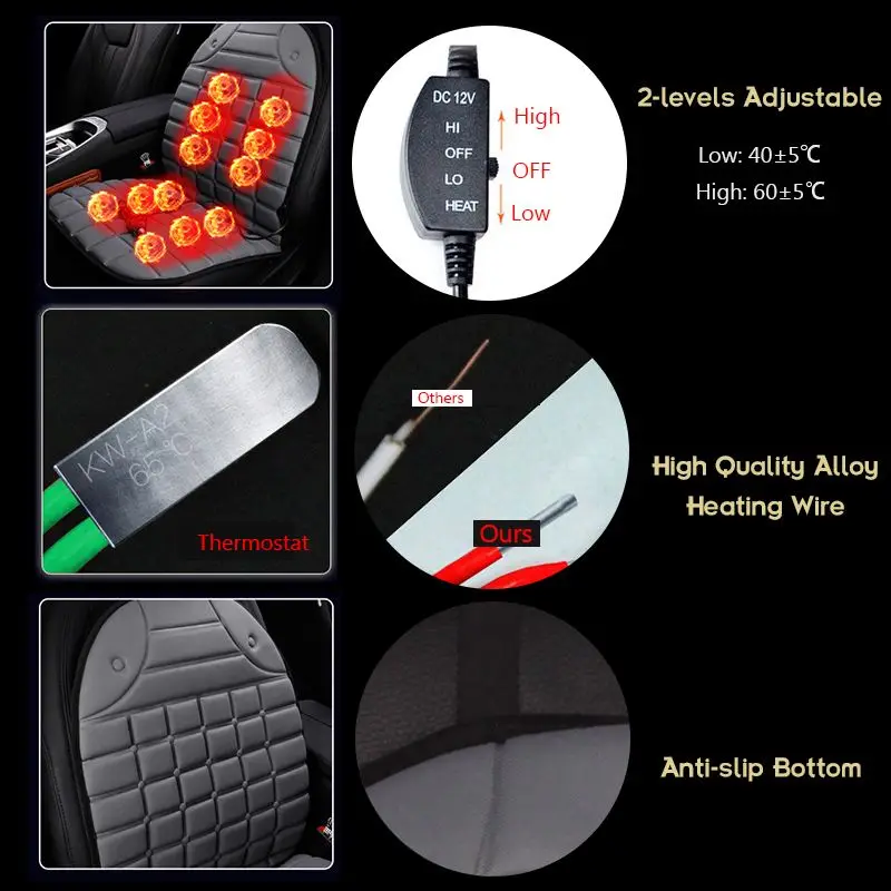 

Universal 12V Heated Car Seat Covers Safety Thermostatically Controlled Overheat Protection