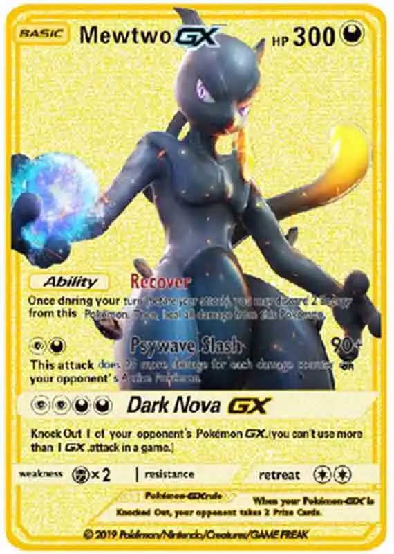 Juego de cartas de Pokemon para Metal dorado, colecci&oacute;n de cartas de acci&oacute;n de Pok&eacute;mon, juego de Anime, Kaarten, Mewtwo, Charizard, Pikachu, Battle, Pokemon Gold-1