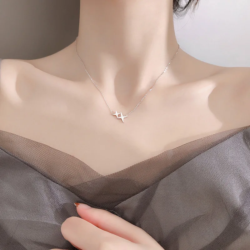

IHUES 925 стерлингового серебра корейское модное ювелирное изделие-сверкающий фианит звезда Форма геометрическое ожерелье и кулон для женщин