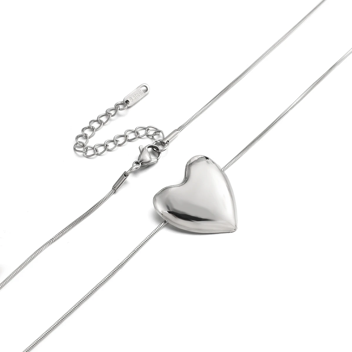 

AENSOA Fashion Minimalist Smooth Heart Shaped Pendant Necklace Silver Color Stainless Steel Love Heart Charm Necklace for Women