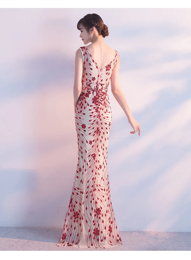 

2019 New Double-V Long Evening Dress vestido de festa Sexy Backless Luxury Gold Sequin formal party dress prom gowns