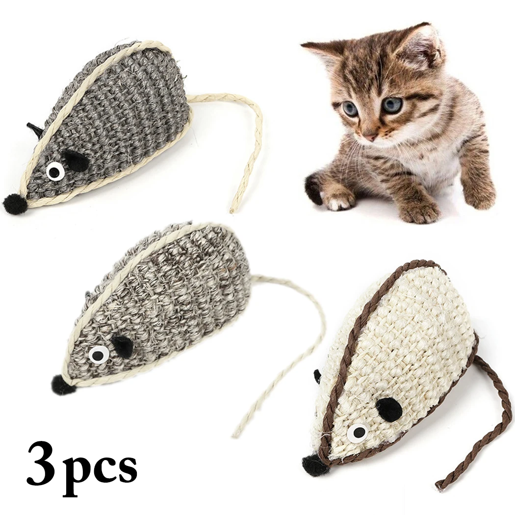 

3pcs Mice Toys Mouse Sisal Interactive Toys Black and White for Pet Cat Kitty Kitten Bite Toys for Cats