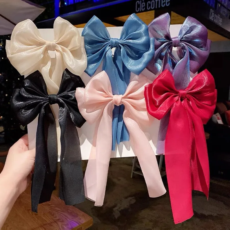 

2021 New Fashion Silk Hairclip Girls Bow Hair Band Trendy Ribbon Hairpin Temperament Ribbon Bow Ladies Headwear Hair Accessories