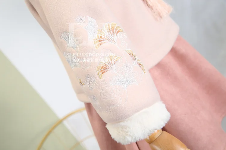Hanfu/зимняя одежда для девочек; вельветовый комплект из 3 предметов в китайском стиле; коллекция года; детский утепленный Воротник с вышивкой