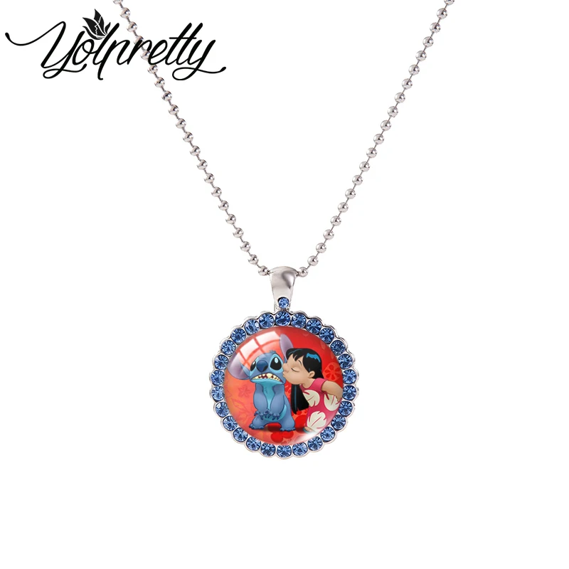 Коллекция 2021 года ожерелье из мультфильма Лило Стич с круглым кристаллом стекла