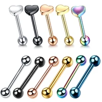 14g 1pc stainless steel tongue rings septum piercing heart shaped tongue studs industrial barbell tongue piercing body jewelry