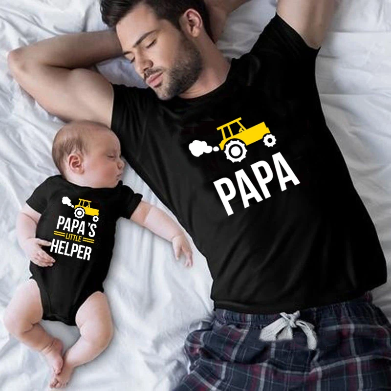 1pc Family Matching Clothes Papa and Papa's Little Helper Father and Son Summer Tops Dad and Boys Short Sleeve Matching Clothing