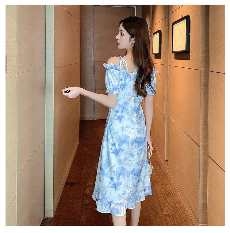 

Summer Casual Dresses Short Sleeve Strapless One Word Collar Dress New Korean Women's Dress Fashion Refreshing Long