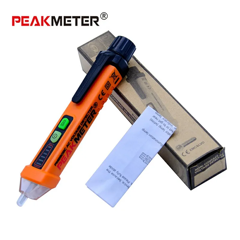 

PEAKMETER PM8908C Бесконтактный детектор напряжения переменного тока, тестовый измеритель, 12-1000 В, ручка-детектор напряжения, тестовый карандаш NCV