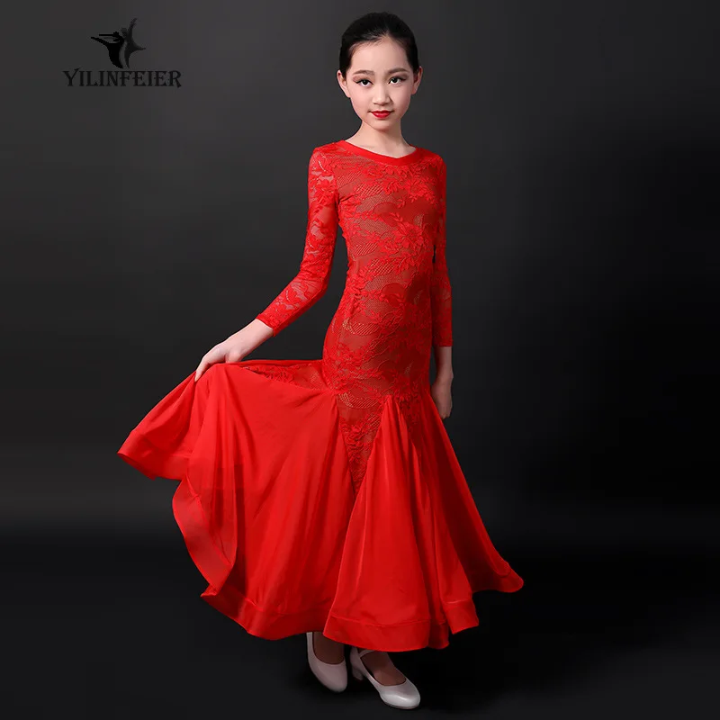 Бальные танцы платье девушки Вальс Кружева танцевальная одежда Испанский