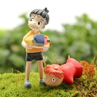 2 pcsset kawaii ponyo on the cliff resin figures toy gardening boy fish ornament action figure home decor new gift for friends