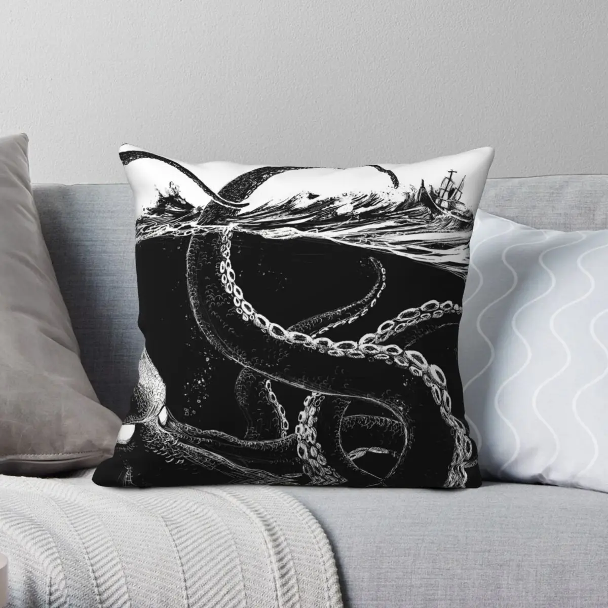 

Kraken Rules The Sea Square Pillowcase Polyester Linen Velvet Pattern Zip Decor Car Cushion Cover