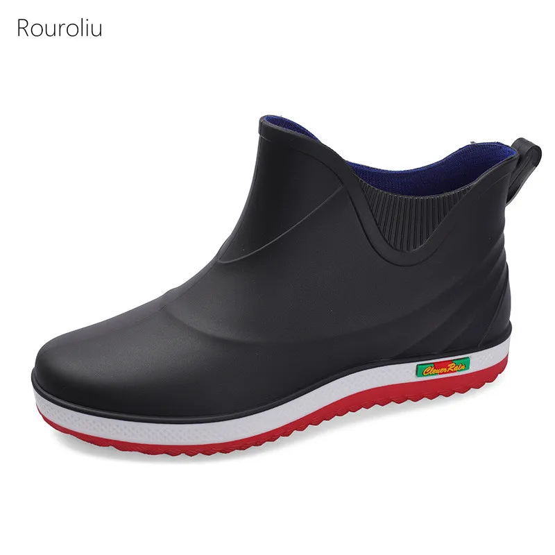 

2021 Men Rain Boots Waterproof Rainboots Ankle Water Shoes PVC Outdoor Garden Work Shoes With Warm Socks