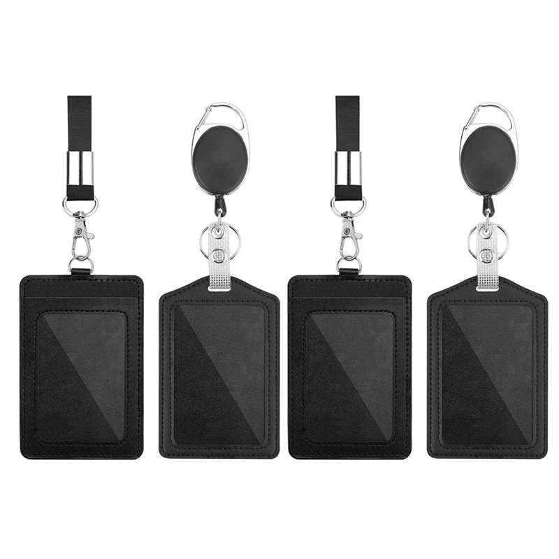 

4 Pack Badge Holders,Vertical ID Badge Card Holder With Lanyard Strap And Retractable Badge Reel ID Card Holders Set