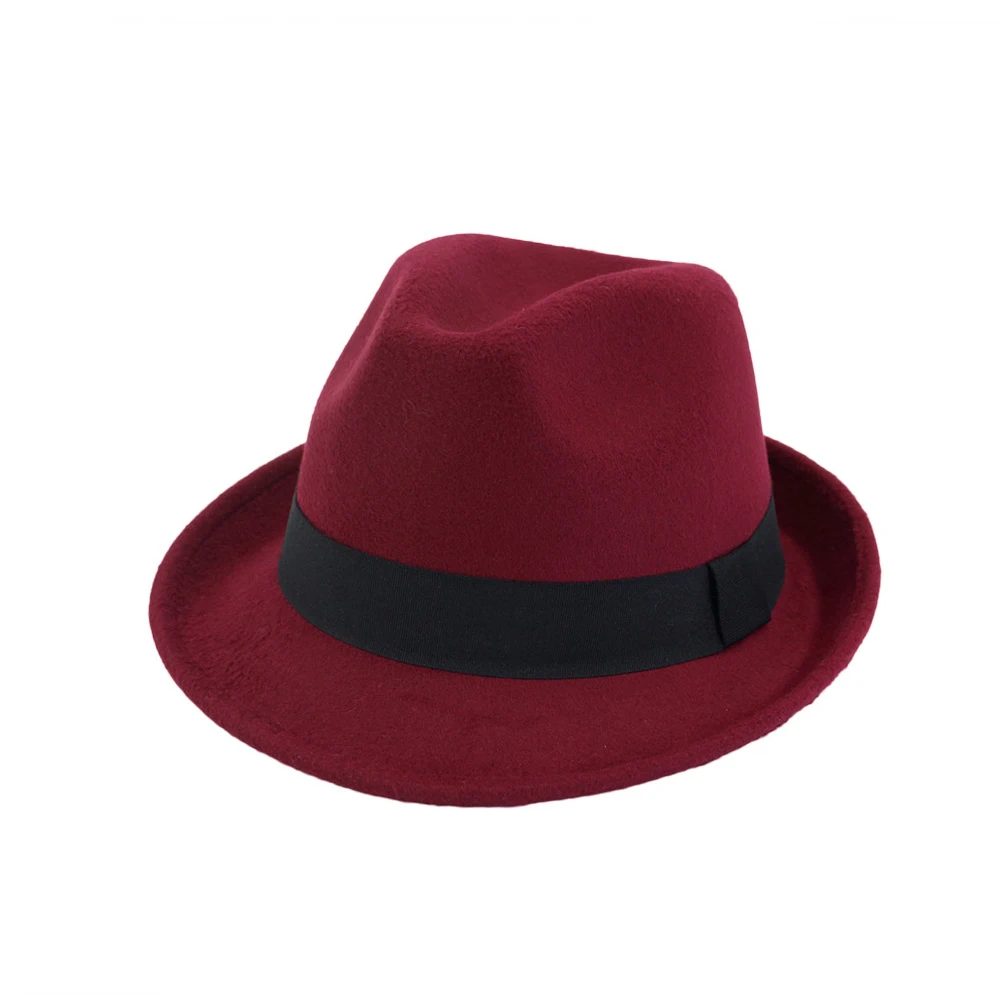 Wine Red Модная мужская и женская шерстяная шляпа Fedora с тканевым поясом поп уличная дорожная шляпа Панама джазовая, шляпа - Цвет: Wine Red