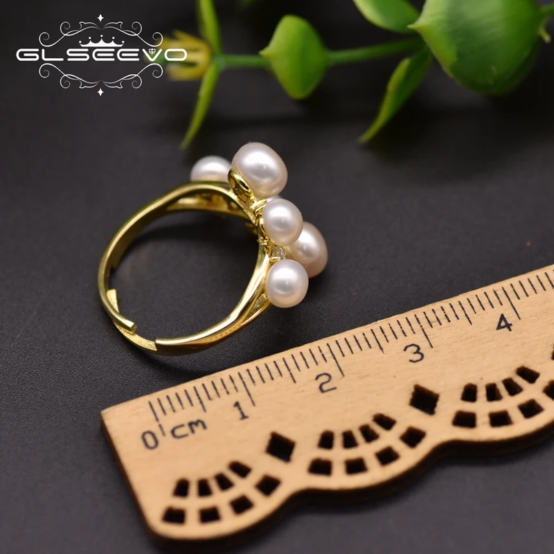 

GLSEEVO Natural Fresh Water Really Pearl Adjustable 925 Silver Rings For Women Wedding Handmade Charm Ring Fine Jewelry GR0267