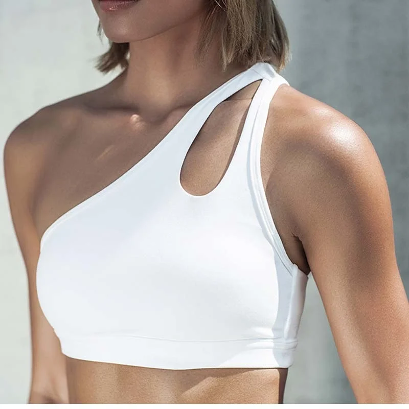 

Sexy One Shoulder Women's High Personality Oblique Sports Bra Running Fitness Bra Yoga Top Gym Clothing Athletic Underwear