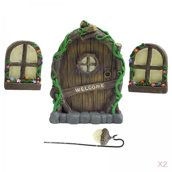 

2 Set Miniature Fairy Garden Window for Trees Art Garden Decor for Kids Room