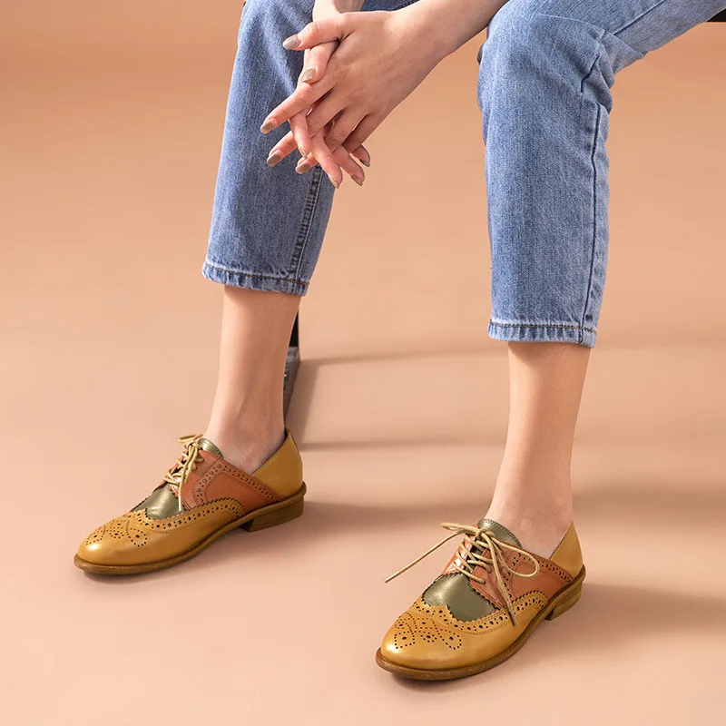 BeauToday Brogue Shoes Women Calfskin 