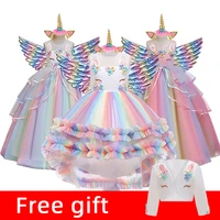 christmas unicorn party dress for girls dress carnival costume princess dresses colorful flower girl wedding dresses 3 12 years