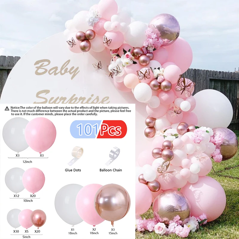 Juego de arco de globos de 100 piezas, guirnalda de globos de confeti rosa y blanco, decoraci&oacute;n de globos para fiesta de cumplea&ntilde;os, Baby bautismo y boda-1